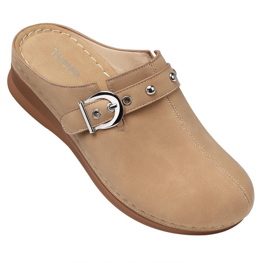 TEMOFON Clogs for Women Slip on Mules: Comfortable Walking Clogs - Closed Toe Casual Teacher Shoes - Apricot Fall Shoes Size 10.5